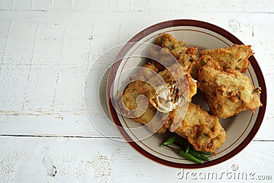 Indonesian traditional snack made from fried tofu and vegetables called `tahu susur` Stock Photo