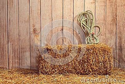 indoor barn with hay bale Stock Photo