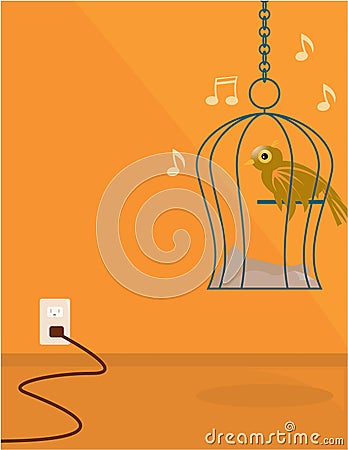 Indoor bird scene Vector Illustration