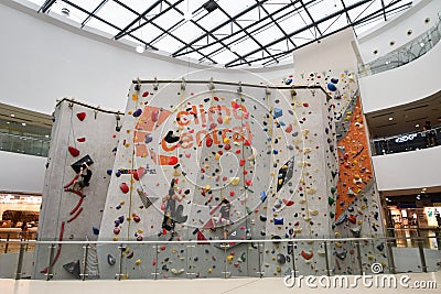 Indoor Climbing Wall at Kallang Wave Mall, Singapore Editorial Stock Photo