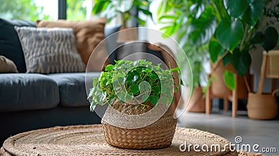 Indoor greenery, natural light, and earthy tones cultivate a tranquil home atmosphere Stock Photo