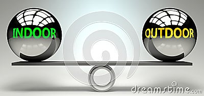Indoor and outdoor balance, harmony and relation pictured as two equal balls with text words showing abstract idea and symmetry Cartoon Illustration