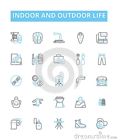 Indoor and outdoor life vector line icons set. Indoors, Outdoors, Habitat, Lifestyle, Dwelling, Recreation, Environment Vector Illustration