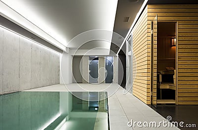 Indoor pool with sauna Stock Photo