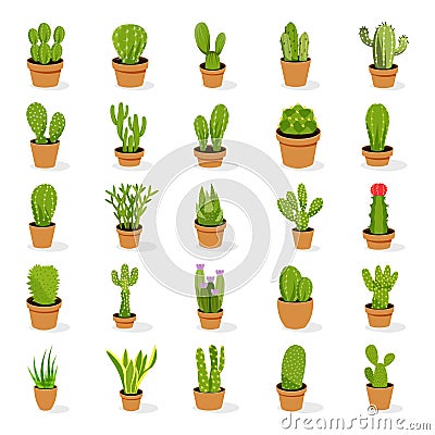 Indoor Potted Plants Flat Icons Pack Vector Illustration