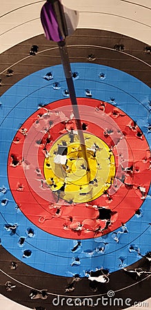 Indoor recurve archery target bullseye Stock Photo