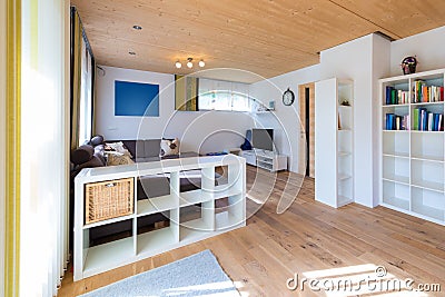 Indoor shot of living room with wooden floor Stock Photo