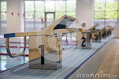 Indoor swimming pool trampolines Stock Photo