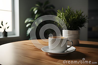 Indoor tranquility coffee cup on table in serene interior Stock Photo