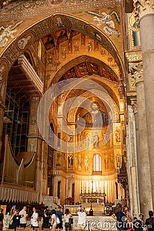 Indoor View Of the Cathedral of Monreale Decorated With Gold Mosaic In sicily Editorial Stock Photo