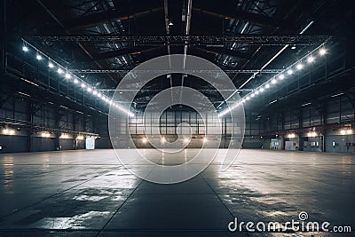 Indoors with empty huge space for industrial purposes Stock Photo