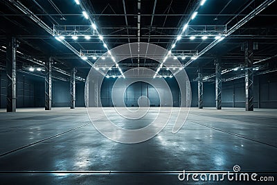 Indoors with empty huge space for industrial purposes Stock Photo