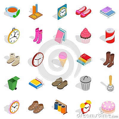 Indoors icons set, isometric style Vector Illustration