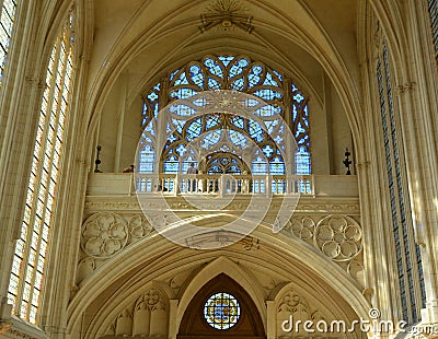 Indoors stained glass window church Chateau de Vincennes Editorial Stock Photo