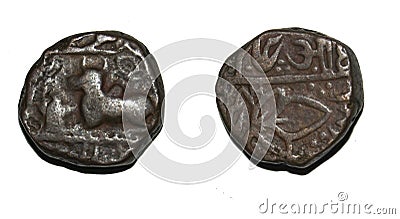 Indore Holkar State Copper Coins of Tukoji Rao II Stock Photo