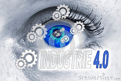 Indsutrie 4.0 (in german industry) eye looks at viewer concept Stock Photo