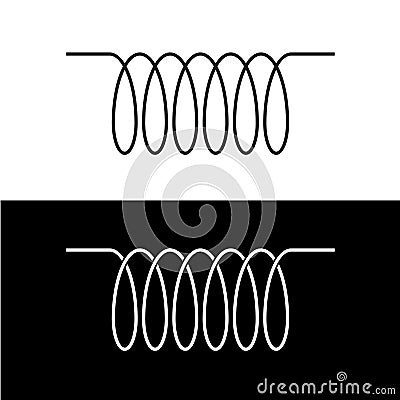 Induction spiral electrical symbol. Black linear coil. Vector Illustration