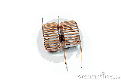 Inductor Copper coils isolated on white background Stock Photo