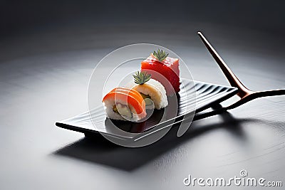 Savor the Flavors: Macro Shot of Minimalist-Style Sushi in Gourmet Food Photography with Generative AI Stock Photo