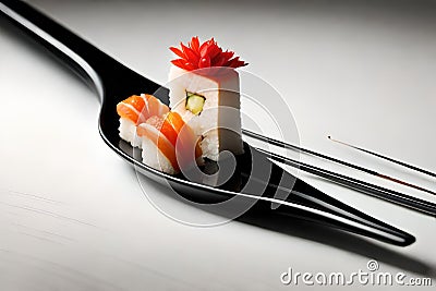 Artful Delights: Close-up Shot of a Gourmet Sushi Dish in Minimalist Food Photography with Generative AI Stock Photo
