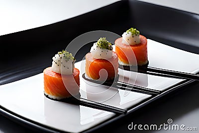 Elevated Eats: Detailed Close-up of a Minimalistic Sushi Platter in Gourmet Food Photography with Generative AI Stock Photo