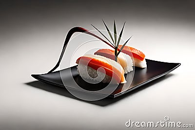 Minimalist Gastronomy: Macro Shot of Sushi in a Contemporary Style with Generative AI Stock Photo