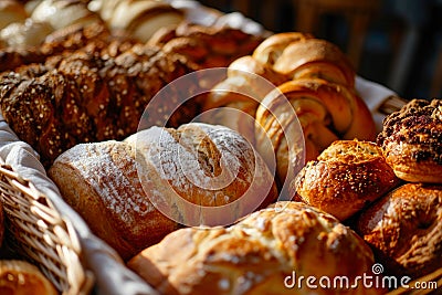 Indulge in a Basketful of Tempting Bakery Delicacies. Stock Photo