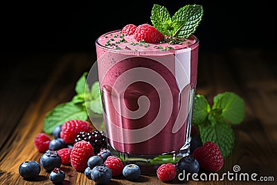 Indulge in the beauty of an exquisitely crafted smoothie displayed in elegant glassware Stock Photo