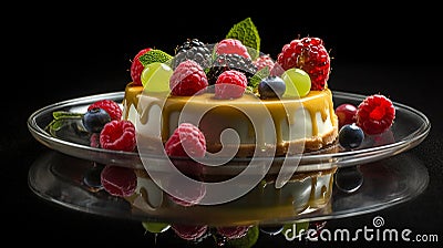 Sensational Sweet: Lemon Tart with Mango Sauce and Fresh Berry Topping Stock Photo