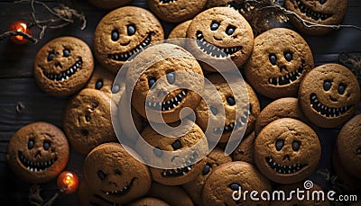 Stack of halloween cookies with evil faces. Generative AI illustrations Cartoon Illustration