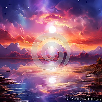 Sunset Mirage: A Dreamlike Evening Scene Stock Photo