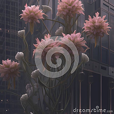 Neo-Art Deco Botanica Cyberpunk Floral Elegance Stock Photo