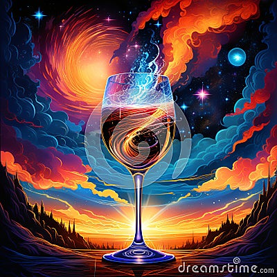 Champagne Toast Celebration in 3D: Captivating Photography with Firework Backdrop, Tattoo Art, and Blue Sky Elegance Stock Photo