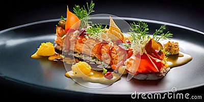 Indulge in Haute Cuisine Heaven with Our Finely Decorated Restaurant Dishes. Stock Photo