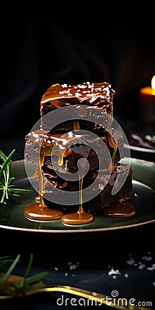 Homemade Chocolate Salted Caramel Brownies Stock Photo
