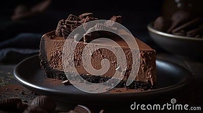 A rich and creamy chocolate cheesecake with an Oreo crust created with Generative AI Stock Photo