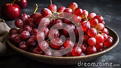 A bunch of vibrant red grapes great for snacking or served with cheese created with Generative AI Stock Photo