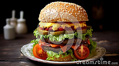 Juicy Burger on Sesame Brioche Bun Stock Photo