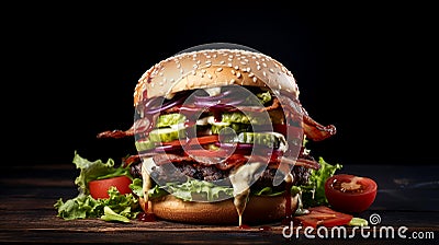 Juicy Burger on Sesame Brioche Bun Stock Photo