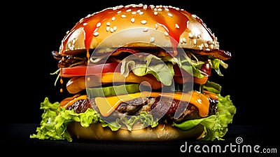 Juicy Burger on Sesame Brioche Bun Stock Photo
