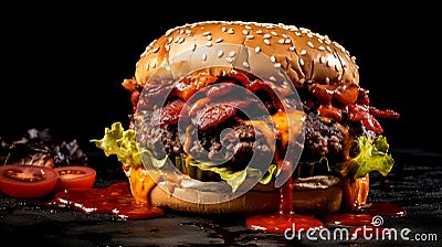 Juicy Burger on Sesame Brioche Bun Stock Photo