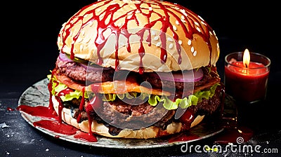 Juicy Burger on Sesame Brioche Bun Stock Photo