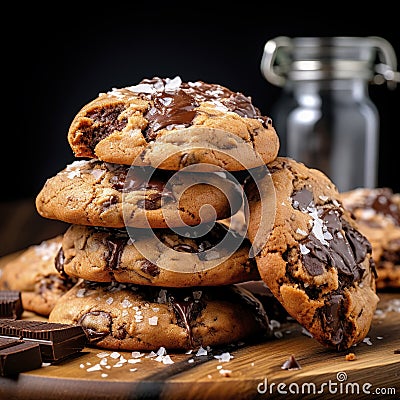 Indulge in the mouthwatering world of baking with this closeup of a stack of traditional chocolate cookies Stock Photo