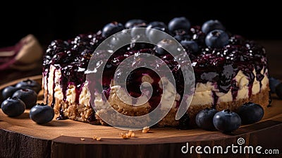A mouthwatering blueberry cheesecake with a graham cracker crust created with Generative AI Stock Photo