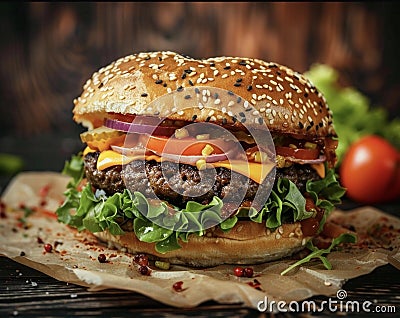  A delicious and beautiful burger with two patties Stock Photo