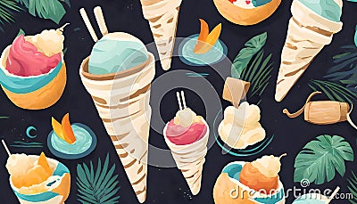 Coconut Ice Cream Delight: Thai Sweet Sensation Stock Photo