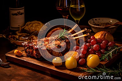 A Taste of Tradition: Cordero Asado, Authentic Spanish Roast Lamb Infused with Aromatic Herbs Stock Photo