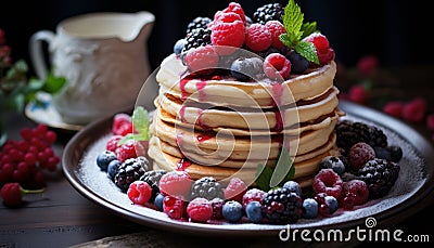 Indulge in the tempting delight of scrumptious waffles drizzled with mouthwatering berries Stock Photo
