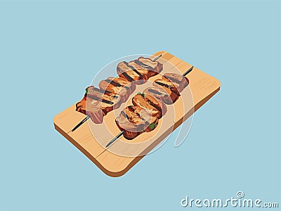 Illustrated of Mouthwatering Skewered Meat Vector Illustration