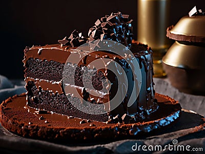 Very Nice Chocolate Cake with Chocolate Sauce, Beautiful Cake Stock Photo